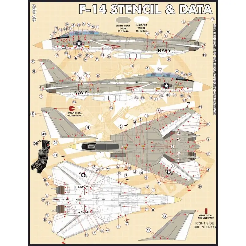 Sticker Grumman F-14A Stencil and Data 'set.Deze set bevat een set stencils voor de Gull Gray over white schema, evenals een se Bestseller