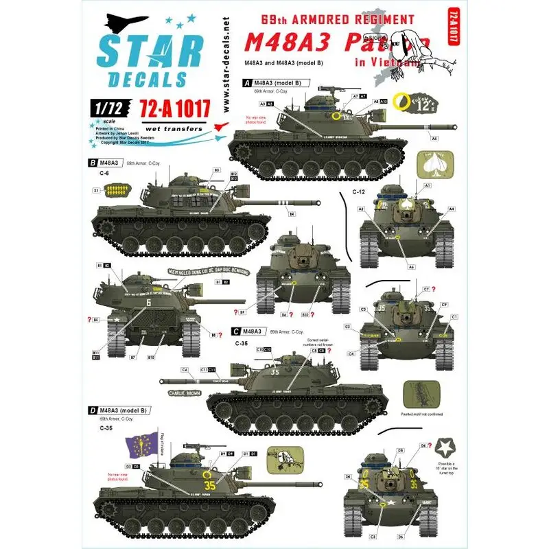 M48A3 Patton.69e Armored Regiment in Vietnam. Decal Rechtstreeks Van De Fabrikant