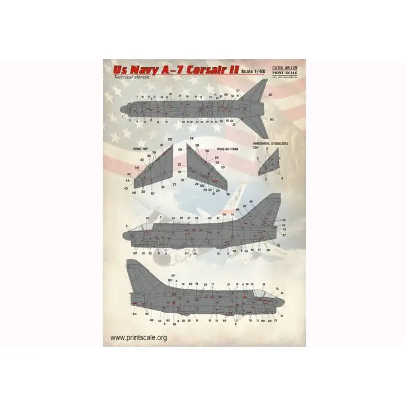 Sticker US Navy Vought A-7E Zeerover ll Techical stencils Decal Lage Prijs