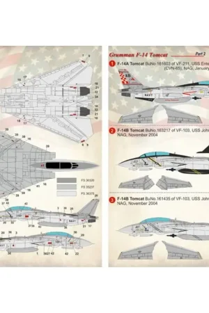Sticker Grumman F-14A / F-14B Tomcat VF-211 en VF-103 x 2 Decal Direct Beschikbaar