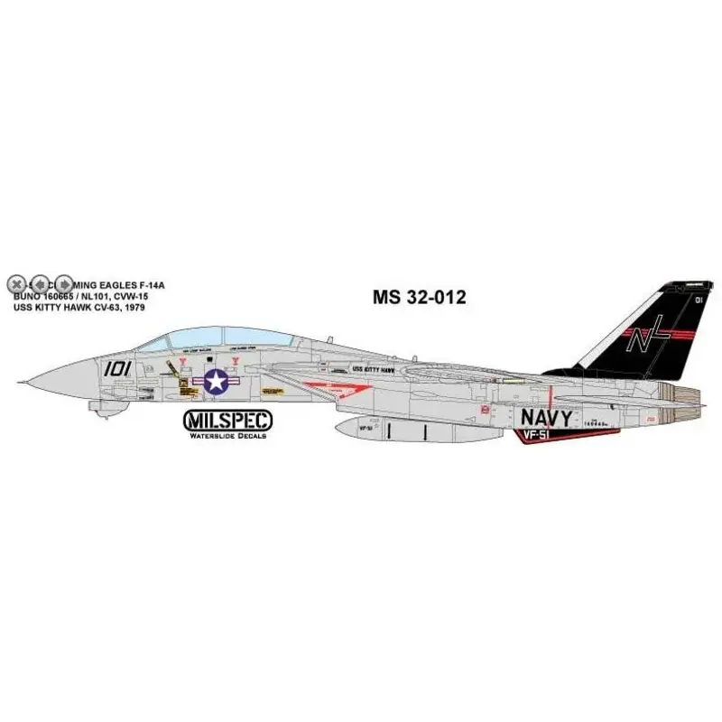 Populair Sticker Grumman F-14A Tomcat VF-51 SCREAMING EAGLES F-14A, BUNO 160665 / NL101, USS KITTY HAWK (CV-63) CVW-15, 1979 omvat CAM PR