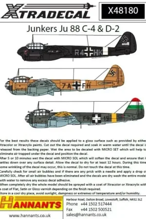 Speciale Aanbieding Sticker Junkers Ju-88C / D (8) Ju-88C-4 R4 + BL 3 / NJG 2 Lt Heinz Volker Gilze-Rijen, Holland 1941, Algemeen zwart met verzendi