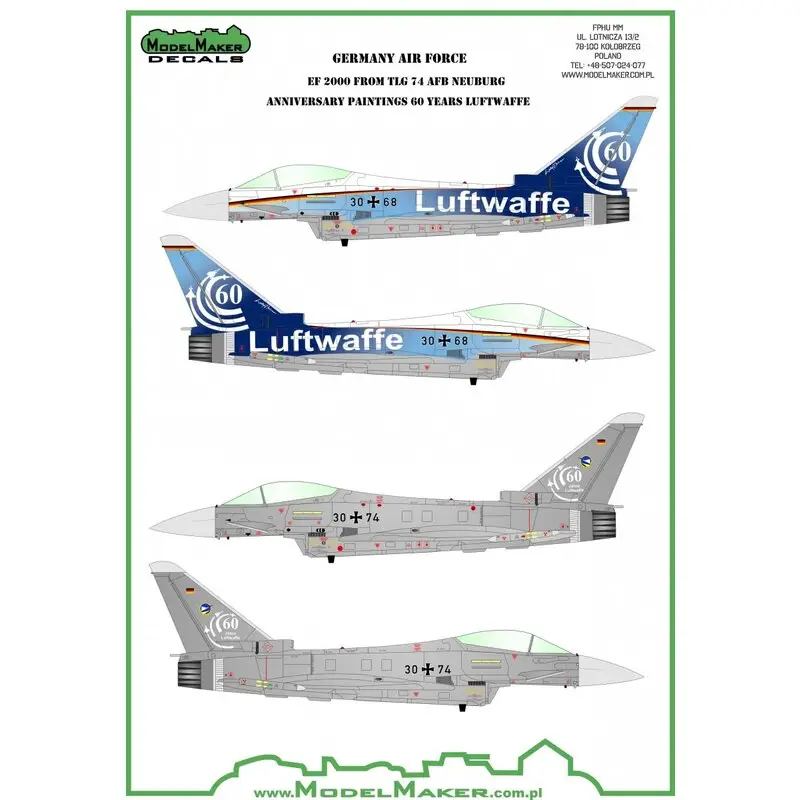 Exclusieve Aanbieding Sticker Eurofighter Typhoon 60 jaar Luftwaffe TLG 74 verfmasker en decal