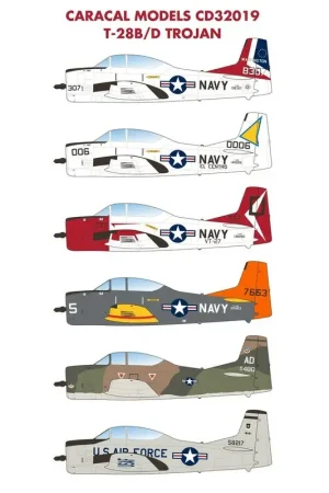 Sticker Noord-Amerikaans T-28B / D Trojan: Veelvoudige US Navy T-28 opties, waaronder een kleurrijke tweeduizendschema en twee U Seizoensaanbieding
