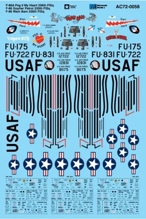 Sticker North-American F-86A Peg 0 My Heart 336th FISq. F-86 Gopher Patrol 335th FISq. F-86 Wam Bam 336th FISq Hete Deal