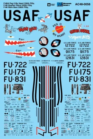 Favoriet Sticker North-American F-86A Peg 0 My Heart 336th FISq. F-86 Gopher Patrol 335th FISq. F-86 Wam Bam 336th FISq.