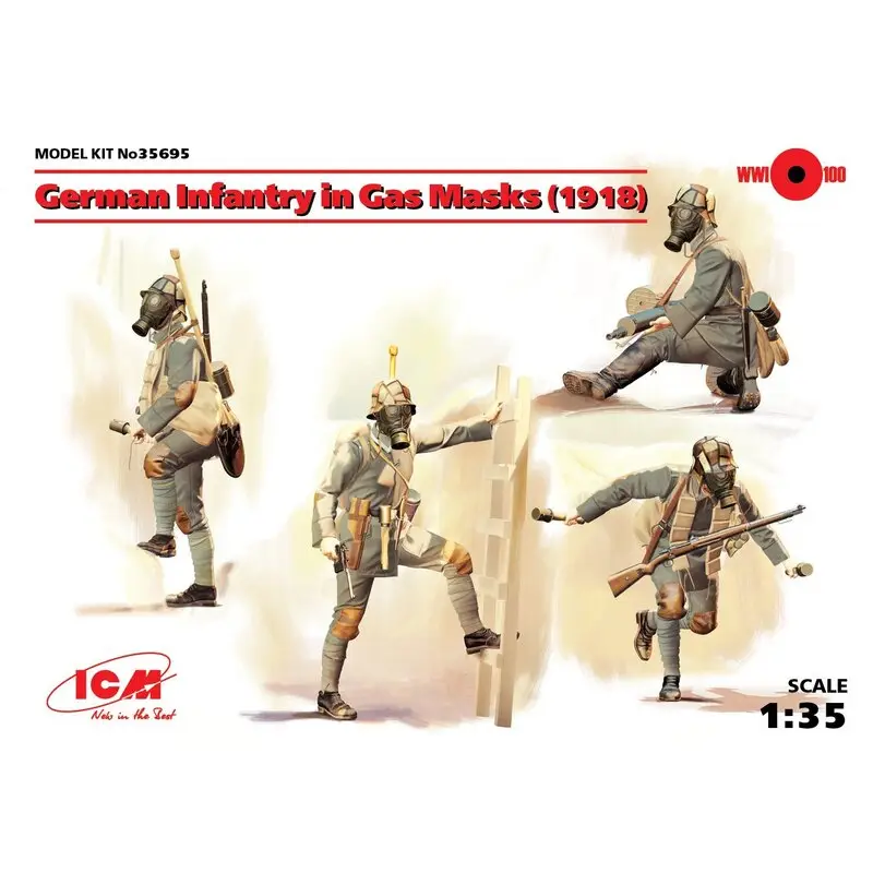 Aanbieding German Infantry in Gas Masks (1918) (4 figures) • The set includes a figure of the Feldwebel and three soldier's figures