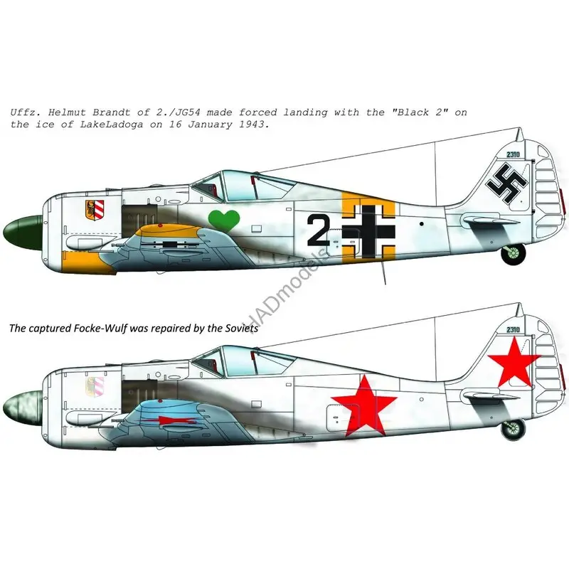 Sticker Focke-Wulf Fw-190A-4 (Black 2 JG54; + Soviet captured painting) Decal Nieuw