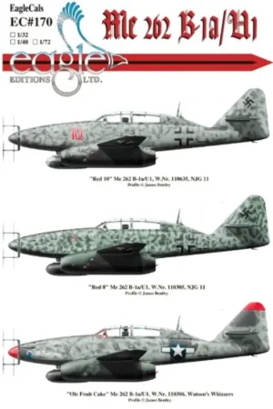 Sticker Messerschmitt Me-262B-1A/U1 Nightfighters of NJG 11The study of late war camouflage schemes of the Me 262 B nightfighter Nieuw