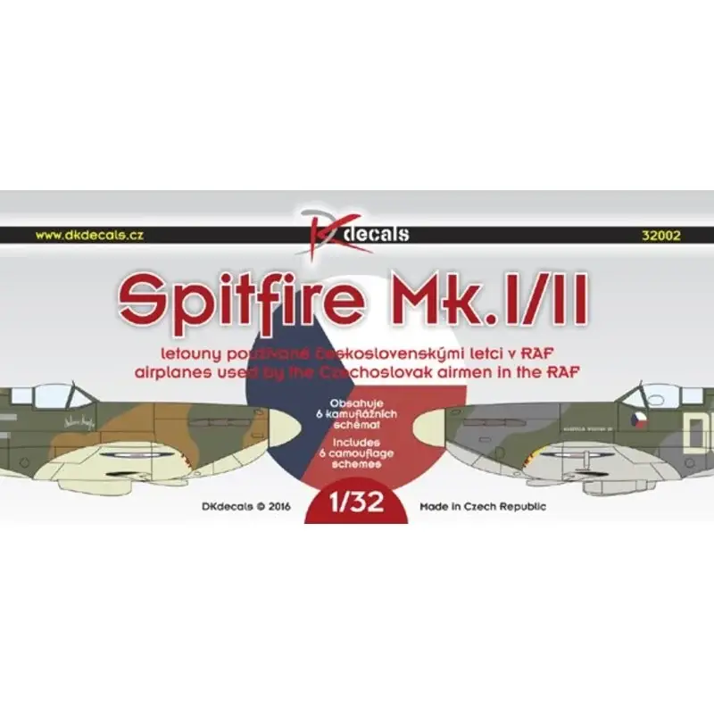 Flitsaanbieding Sticker Supermarine Spitfire Mk.I/Mk.II1. Spitfire Mk.IIA, P7434, P/O F. Hradil, No.19 Sq. RAF2. Spitfire Mk.IA, R7193, No.313 S