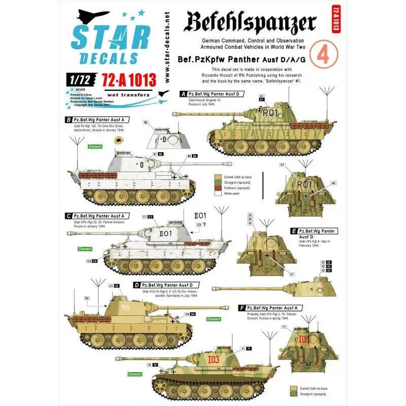 Befehlspanzer 4. Bef.Pz.Panther AusfD / Ausf.A / Ausf.G Decal Superprijs