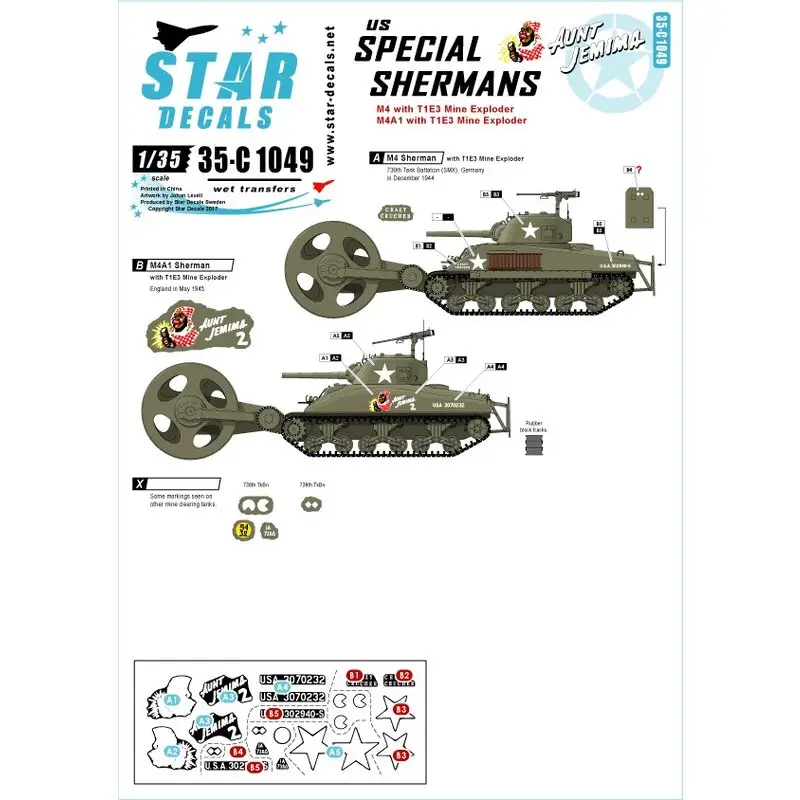 Beste Prijs US Special Shermans.Aunt Jemima en andere mijnen exploder tanks Decal