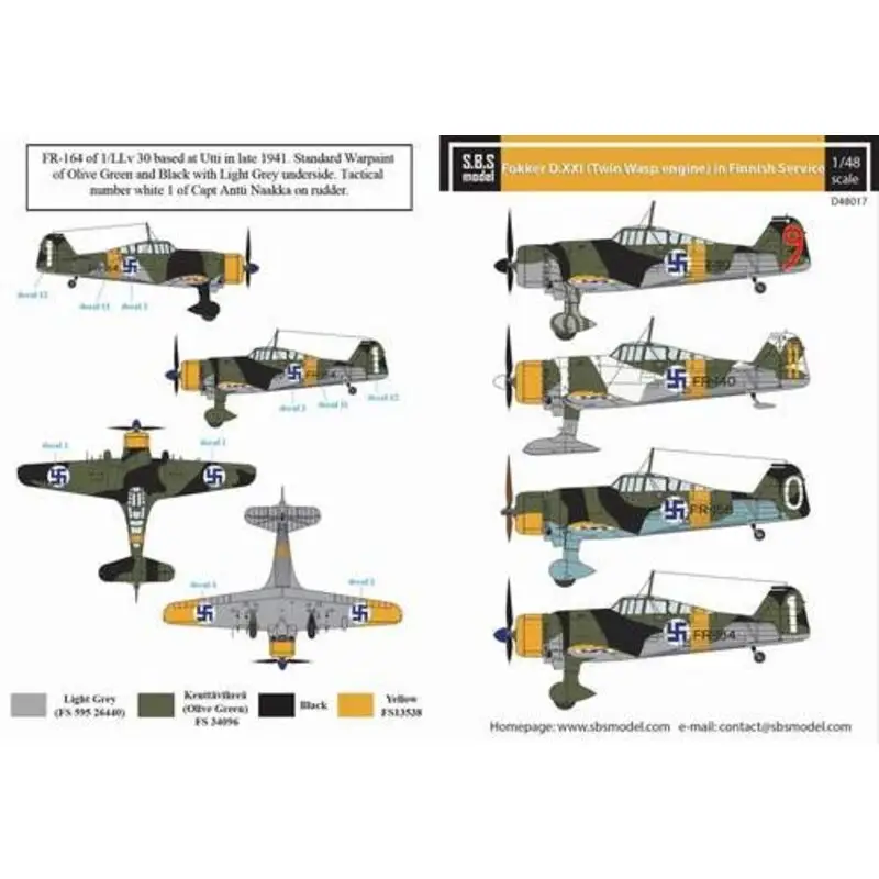 Sticker Fokker D XXI.(Twin-Wasp motor) in de Finse Dienst Decal Flitsaanbieding