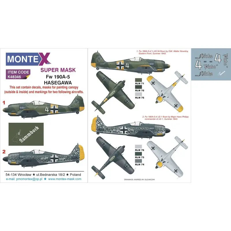 Betaalbaar Focke-Wulf Fw-190A-5 2 kap masker (buiten naar binnen) + 1 insigne maskers + decals (ontworpen voor gebruik met een Hasegawa kit