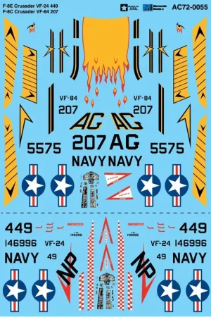 Direct Beschikbaar Sticker Vought F-8E Crusader VF-24 449 - F-8C Crusader VF-84 207 Decal