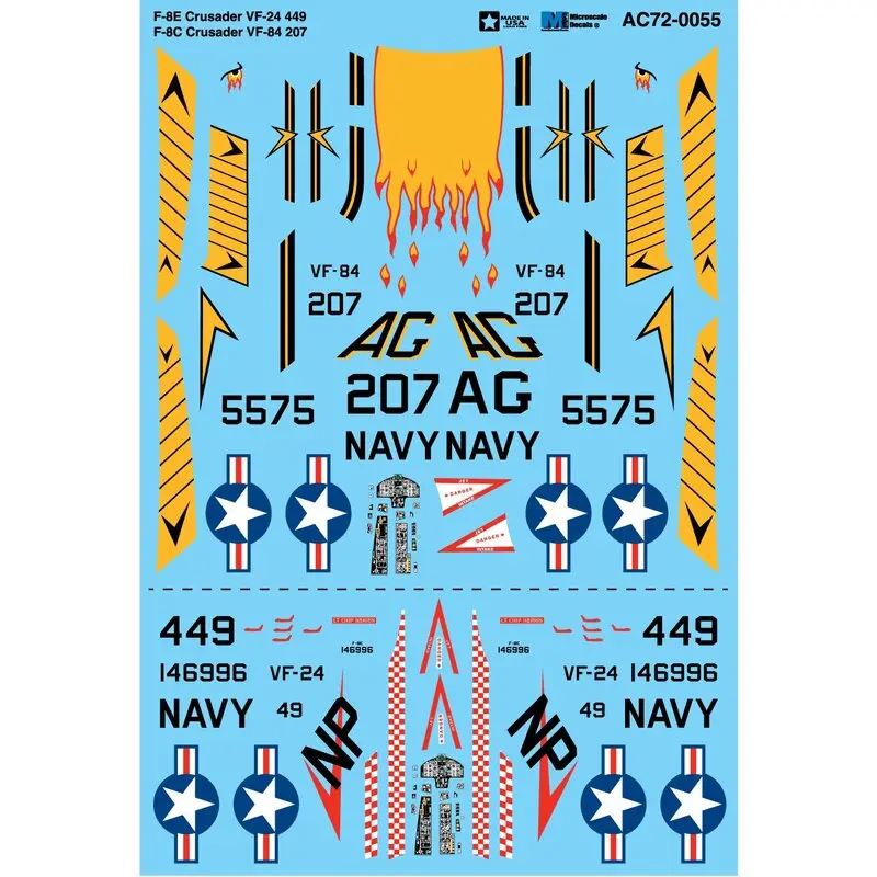 Direct Beschikbaar Sticker Vought F-8E Crusader VF-24 449 - F-8C Crusader VF-84 207 Decal