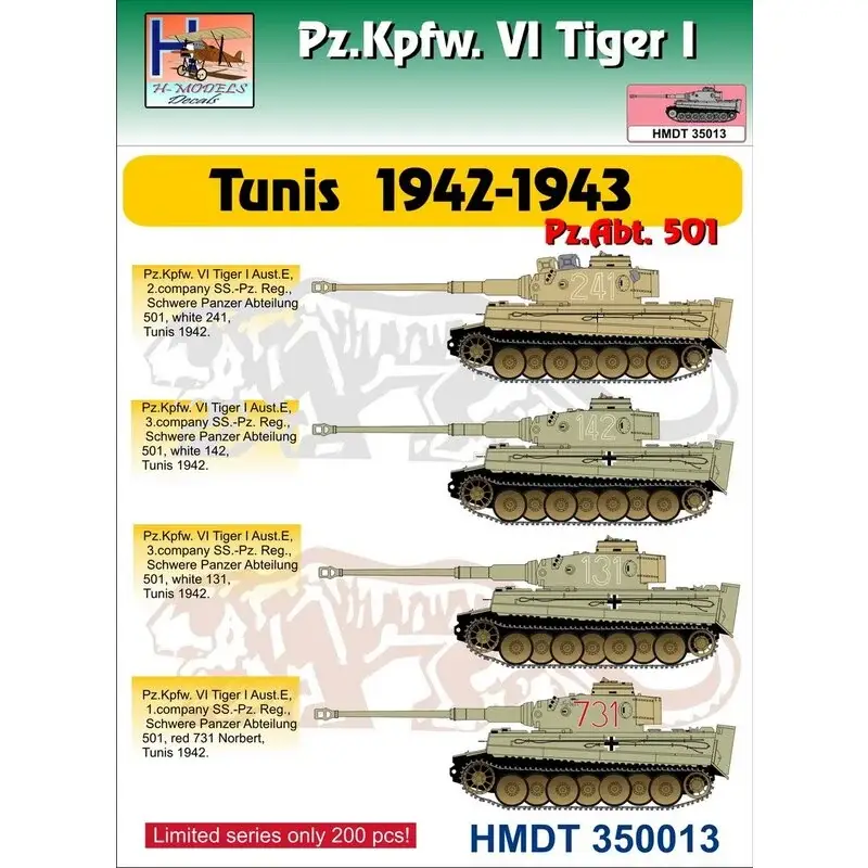Pz.Kpfw.VI Tiger I Tunis 1942-1943 (Pz. Abt.501) Decal Laatste Kans