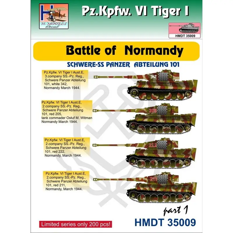 Beperkte Voorraad Pz.Kpfw.VI Tiger I Slag om Normandië (Schwere SS-Pz. Abt.101), Pt.1 Decal