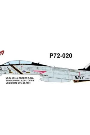 Sticker Grumman F-14A VF-84 Jolly Rogers 1981 USS Nimitz Decal Seizoensaanbieding