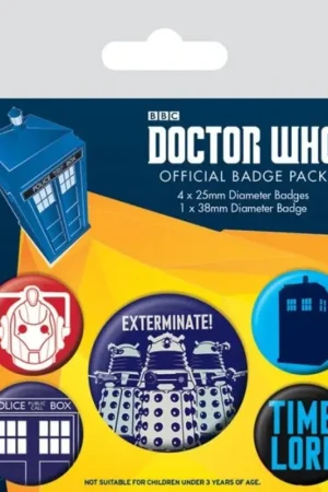 Shop Nu Doctor Who Pin Badges 5-Pack Exterminate