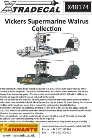 Gratis Retour Sticker Vickers Supermarine Walrus Mk.1 Collection.(8) L2177 / 071 711 Flight HMS Sussex, Mediterranean Fleet 1938 - L2253 / J9