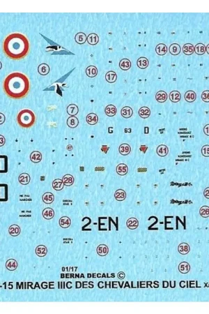 Sticker Dassault Mirage IIIC 'Knights of the Sky': 2-ED 'Cigognes' Dijon 1964, 2-EG 'Cigognes' Dijon 1967, 2-NL 'Cigognes' Dijon Betaalbaar