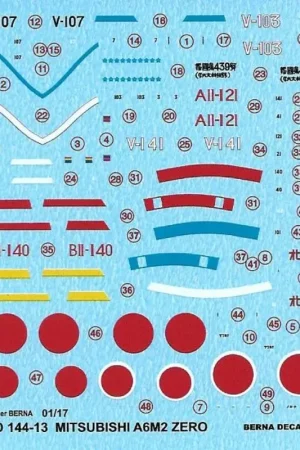 Bestseller Sticker Mitsubishi ZERO A6M2 Model 21: Sakai (V-103 & V-107) 1941-1942, Arita (V-141) 1942, Iwamoto 1943 NOUNO (Hiryu B11-140) 1