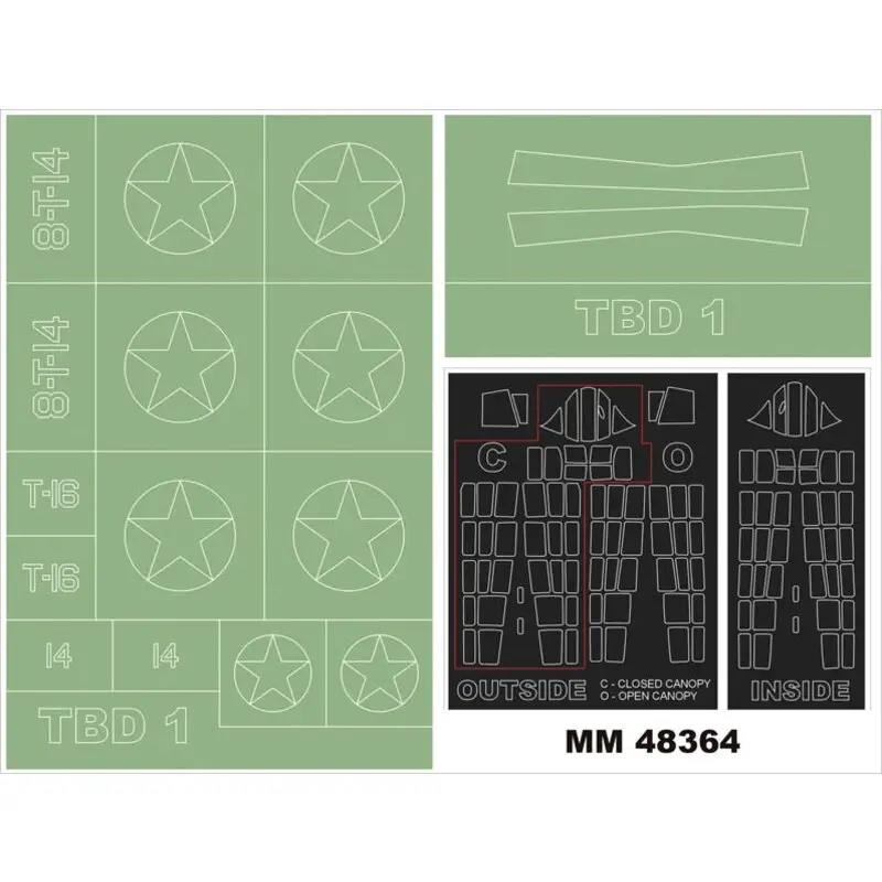 Tijdelijk Beschikbaar Douglas TBD-1 DEVASTATOR 2 canopy masks (exterior and interior) + 3 insignia masks (designed to Be Farming with GWH kits)