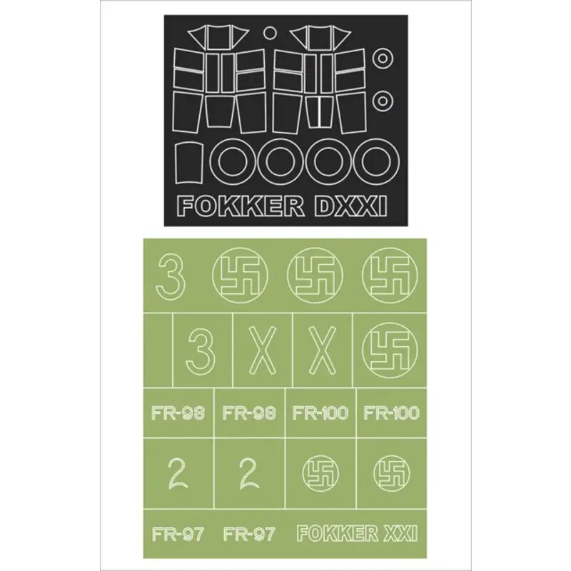 Fabrieksprijs Fokker D.XXI 2 canopy masks (exterior and interior) + 1 insignia masks (designed to Be Farming with Special Hobby kits)
