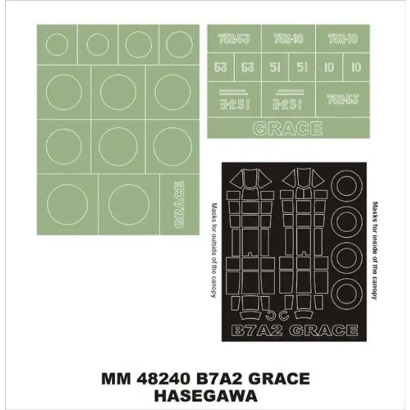 Koop Online Aichi B7A2 Grace 2 canopy masks (exterior and interior) + 2 insignia masks (designed to Be Farming with Hasegawa kits)