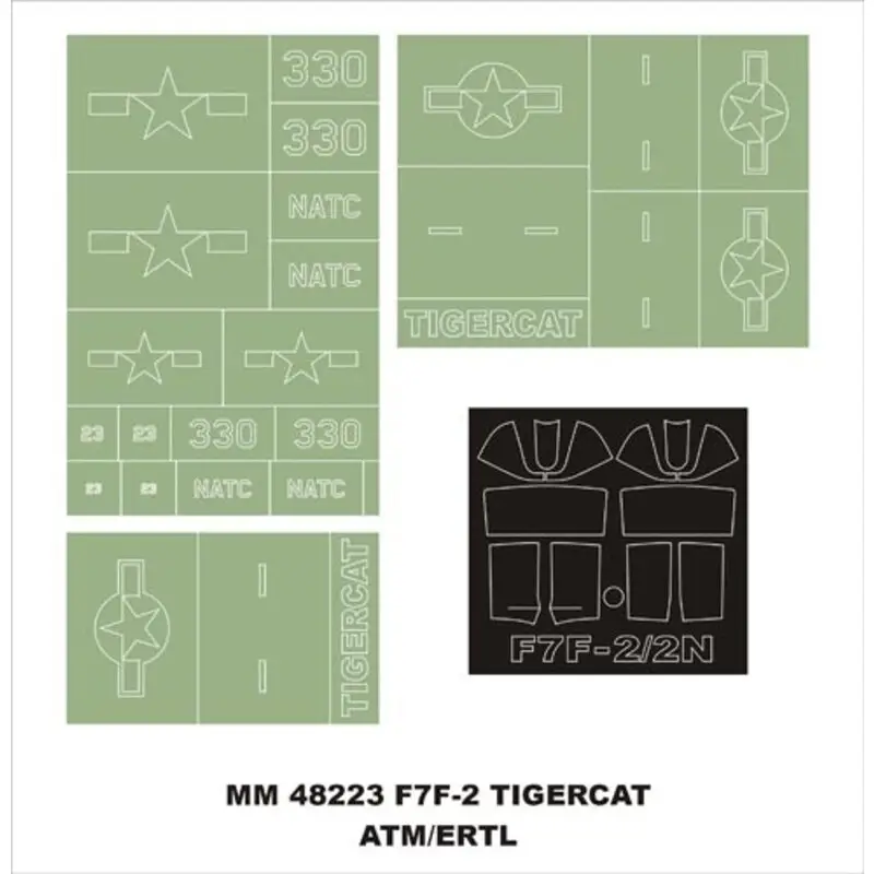 Grumman F7F-2 Tigercat 2 canopy masks (exterior and interior) + 3 insignia masks (designed to Be Farming with AMT kits) Hete Deal