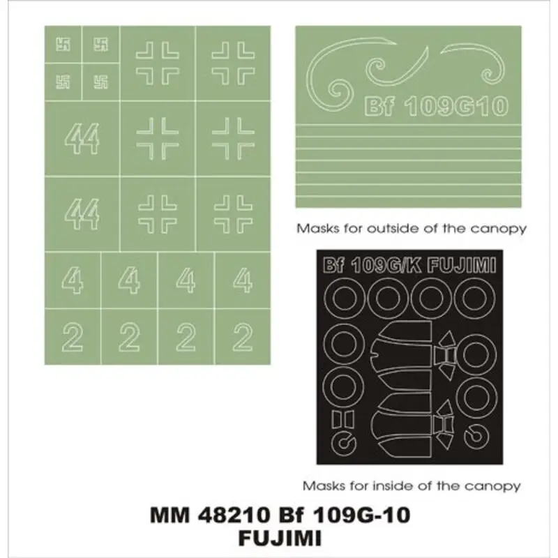 Koop Vandaag Messerschmitt Bf 109G-10 February canopy masks (exterior and interior) + 2 insignia masks (designed to Be Farming with Fujimi ki