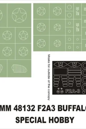 Weekendaanbieding Brewster Buffalo 2 F2A3 canopy masks (exterior and interior) + 2 insignia masks (designed to Be Farming with Special Hobby kits)
