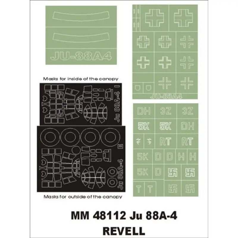 Nieuw Junkers Ju 88A-4 2 canopy masks (exterior and interior) + 3 insignia masks (designed to Be Farming with Revell kits)