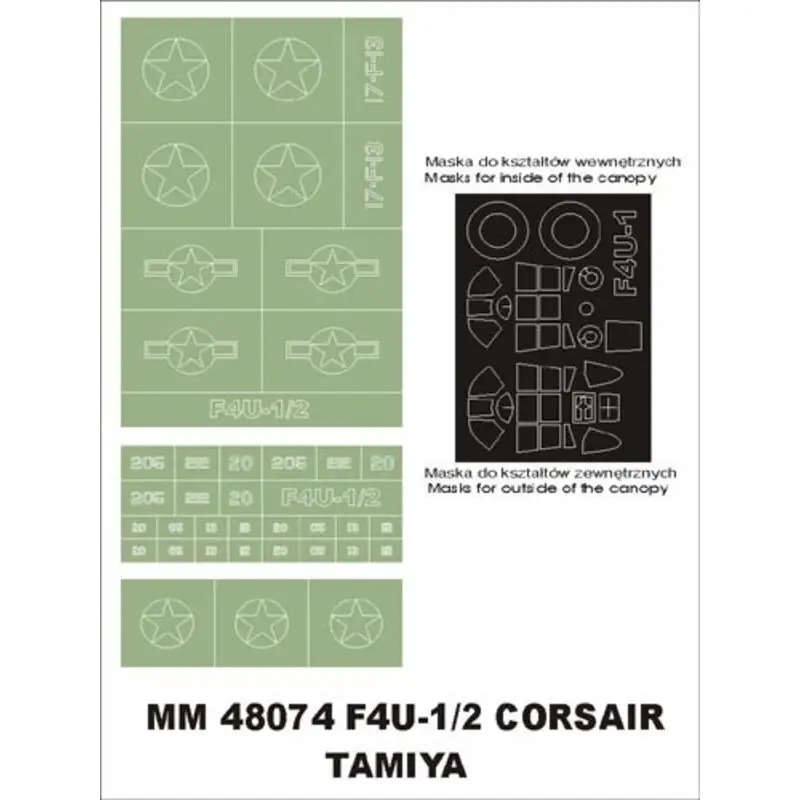 Alleen Vandaag Vought F4U-1 Corsair 2 canopy masks (exterior and interior) + 2 insignia masks (designed to Be Farming with Tamiya kits)