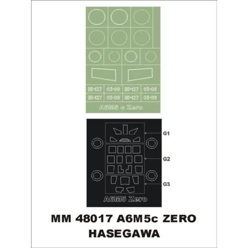 Lage Prijs Mitsubishi Zero 2 A6M5c canopy masks (exterior and interior) + 1 insignia masks (designed to Be Farming with Hasegawa kits)