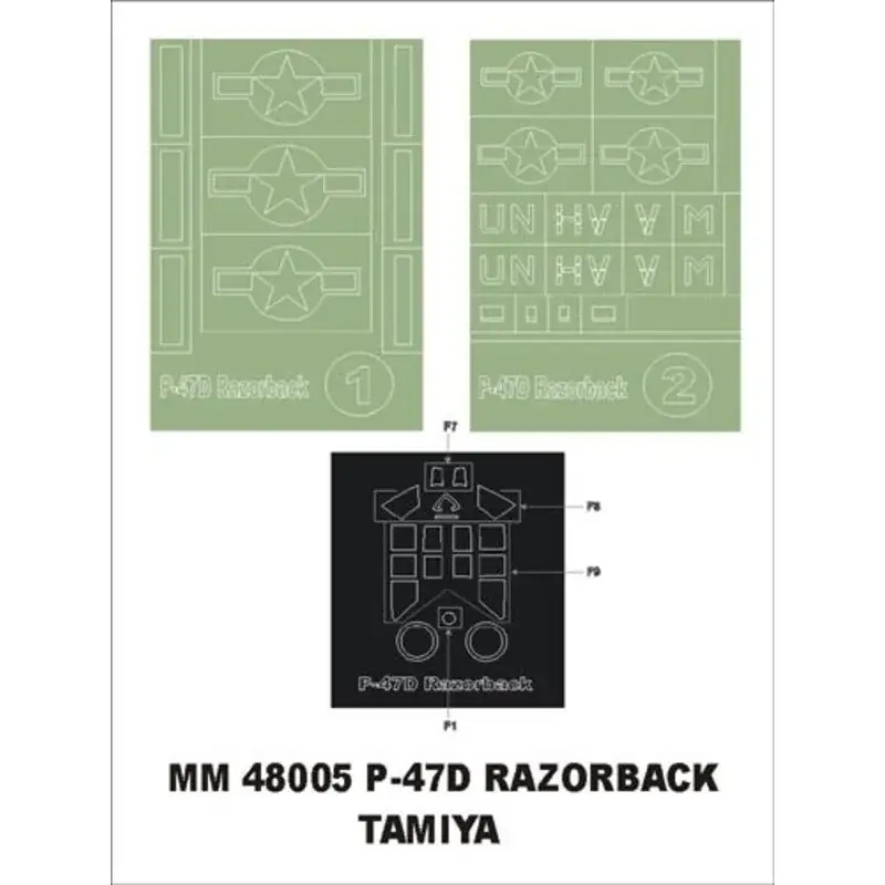 Republic P-47D Thunderbolt Razorback 1 canopy masks (exterior) + 2 insignia masks (designed to Be Farming with Tamiya kits) Koop Vandaag