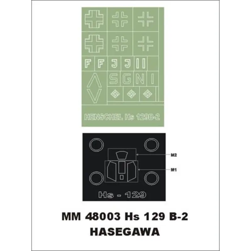 Snelle Levering Henschel Hs 129B-2 1 canopy masks (exterior) + 1 insignia masks (designed to Be Farming with Hasegawa kits)