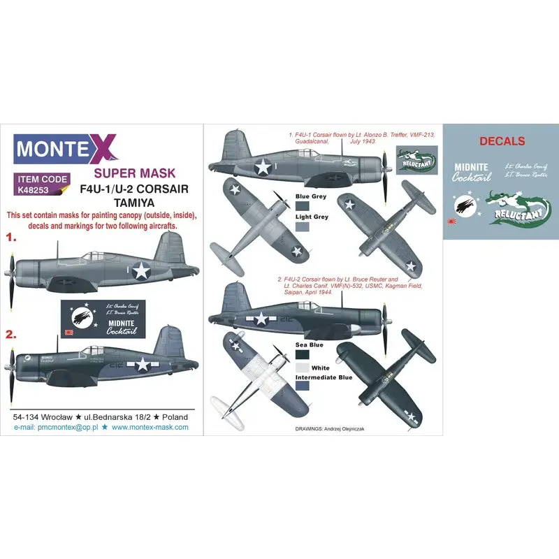 Tijdelijk Beschikbaar Vought F4U-1 Corsair 2 canopy mask (exterior and interior) + 1 insignia masks + decals (designed To Be Farming with Tamiya kits)