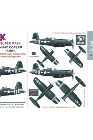 Vought F4U-1D Corsair 2 canopy mask (exterior and interior) + 1 insignia masks + decals (designed To Be Farming with Tamiya kits Weekendaanbieding