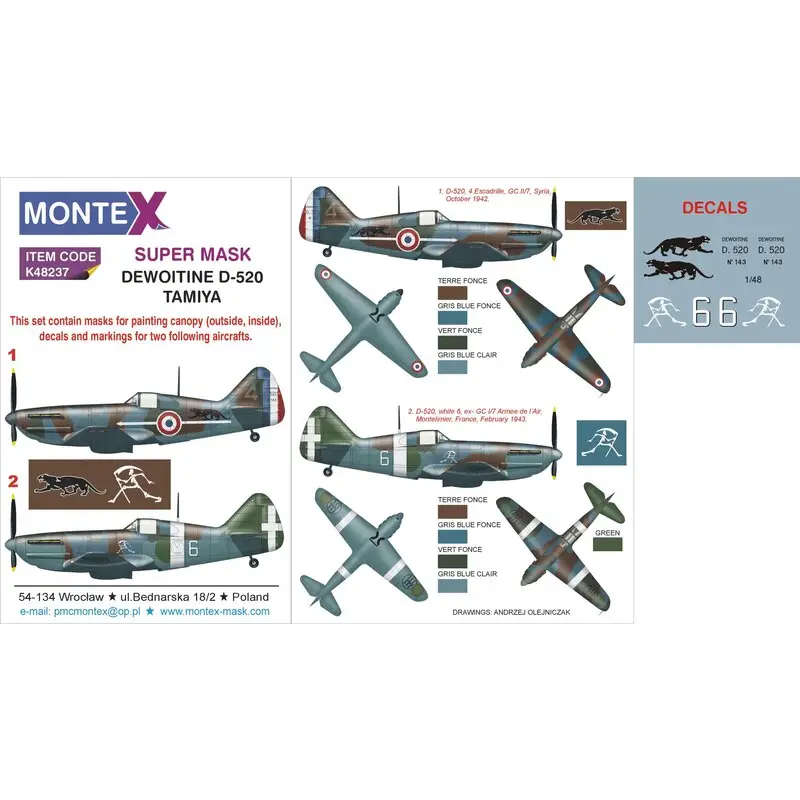 Laatste Kans Dewoitine D.520 2 canopy mask (exterior and interior) + 1 insignia masks + decals (designed To Be Farming with Tamiya kits)