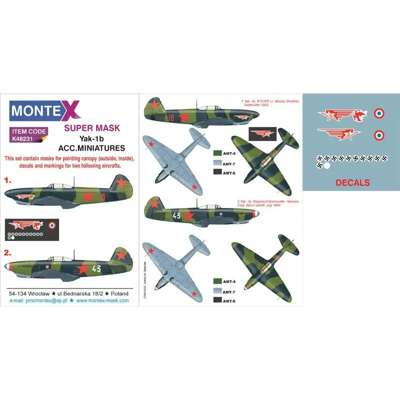 Yakovlev Yak-1b 2 canopy mask (exterior and interior) + 1 insignia masks + decals (designed To Be Farming with ACC.M kits) Express Levering