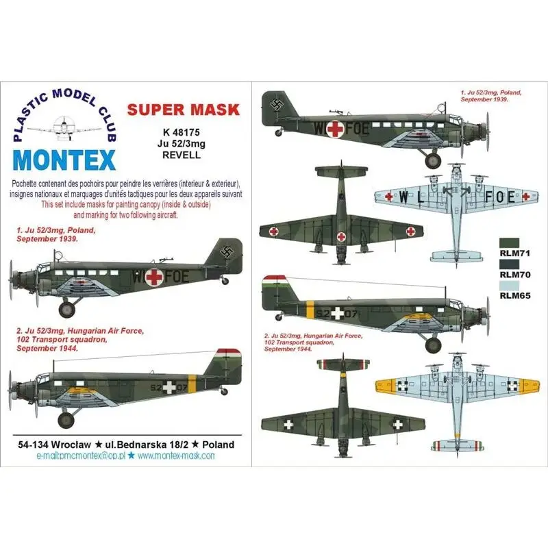 Betrouwbaar Junkers Ju 52/2 canopy 3M mask (exterior and interior) + 4 insignia masks (designed to Be Farming with Revell kits)