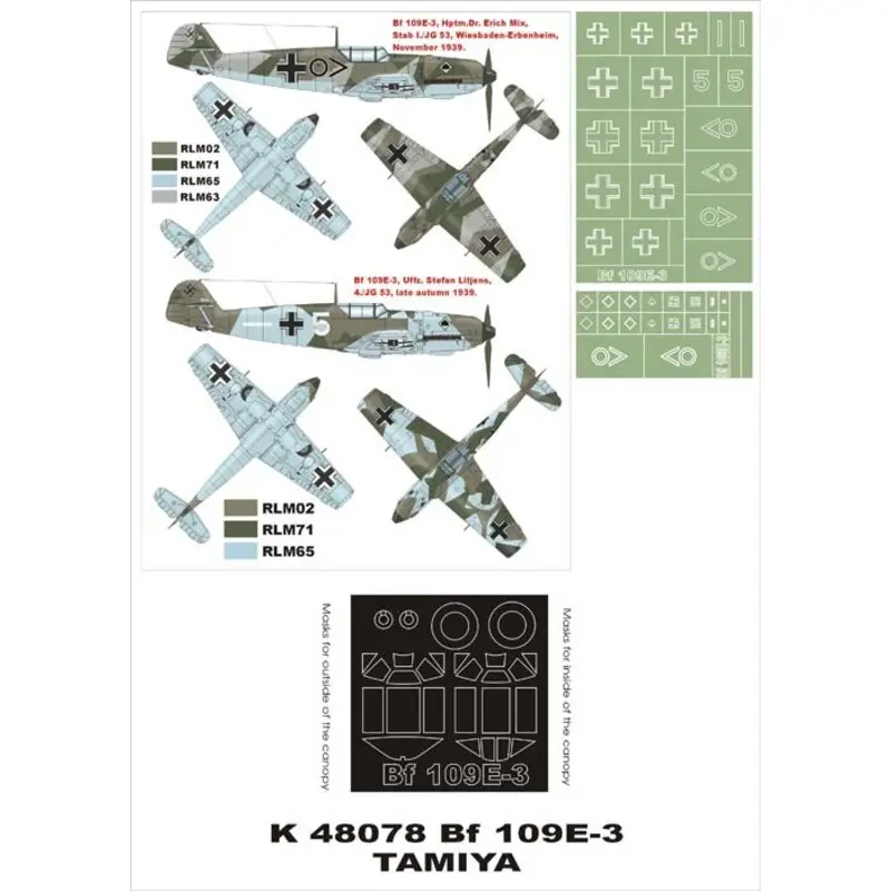 Koopje Messerschmitt Bf 109E-3 February canopy mask (exterior and interior) + 2 insignia masks (designed to Be Farming with Tamiya kits