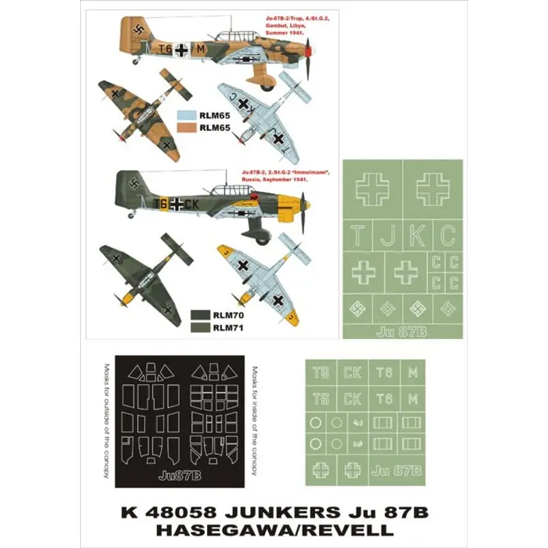 Koopje Junkers Ju 87B 2 canopy mask (exterior and interior) + 2 insignia masks (designed to Be Farming with Hasegawa / Revell kits)