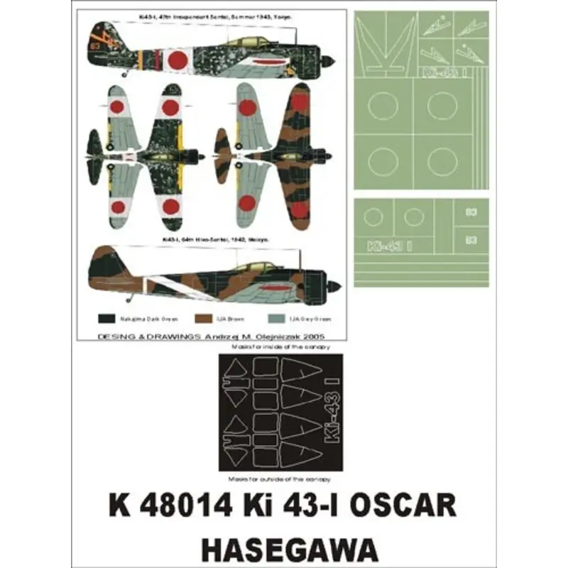 Gecertificeerd Nakajima Ki-43-2 IOscar canopy mask (exterior and interior) + 2 insignia masks (designed to Be Farming with Hasegawa kits)