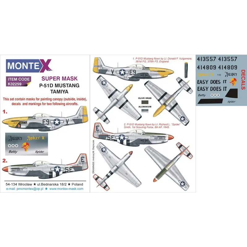North American P-51D Mustang 2 canopy mask (exterior and interior) + 3 insignia masks + decals (designed To Be Farming with Tami Gereduceerde Prijs