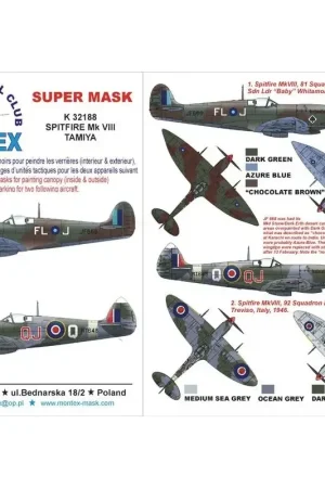 Weekendaanbieding Supermarine Spitfire Mk.VIII 2 canopy mask (exterior and interior) + 2 insignia masks (designed to Be Farming with Tamiya kits)