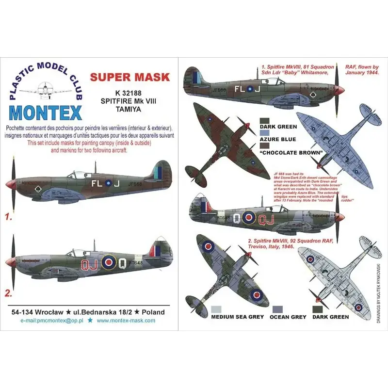 Weekendaanbieding Supermarine Spitfire Mk.VIII 2 canopy mask (exterior and interior) + 2 insignia masks (designed to Be Farming with Tamiya kits)