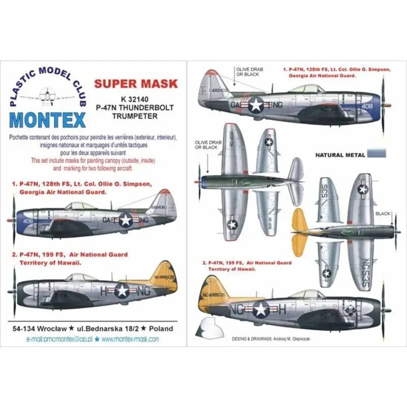Aanbieding Republic P-47N Thunderbolt 2 canopy mask (exterior and interior) + 4 insignia masks (designed to Be Farming with TRUMPETER kits)